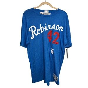 Roots of Fight Jackie Robinson 42 T-Shirt Blue XXL Mens Distressed Graphic Tee